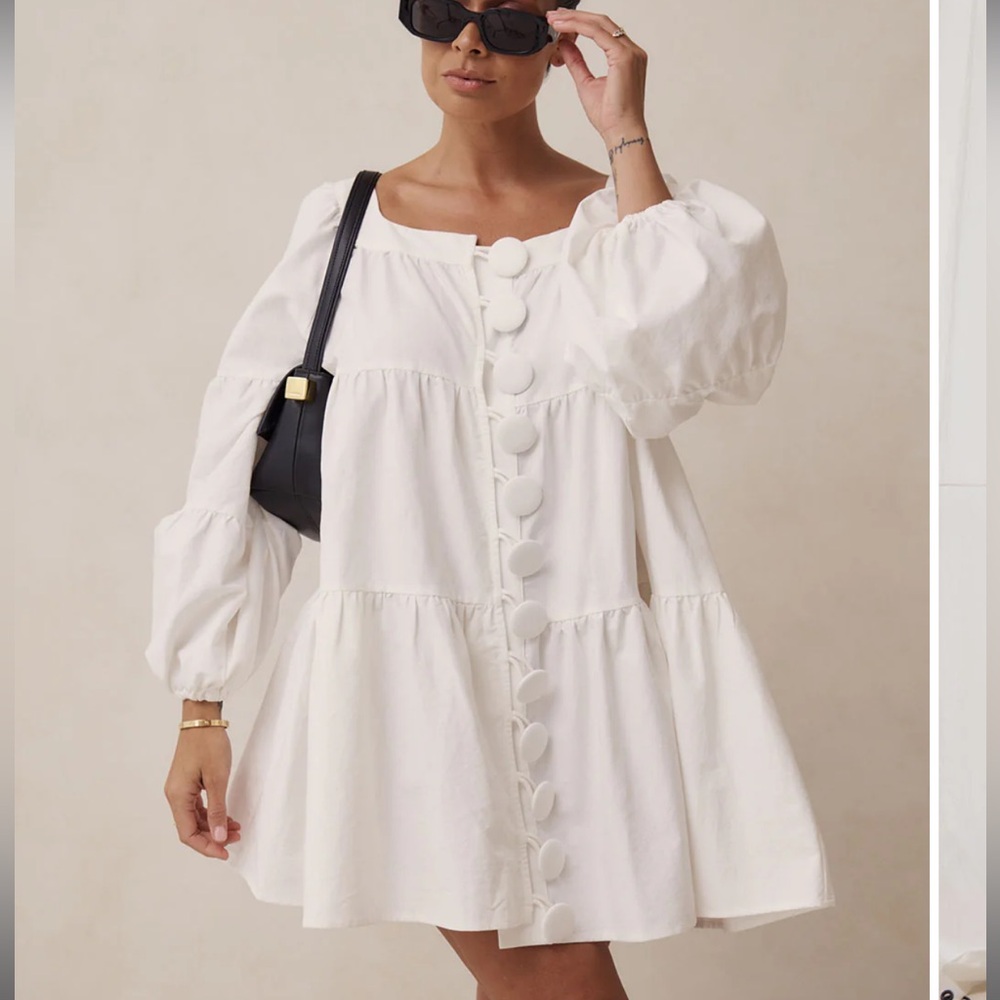 Sabo Skirt Palmer Dress White Sz xs Oversized NEW Retro mini
